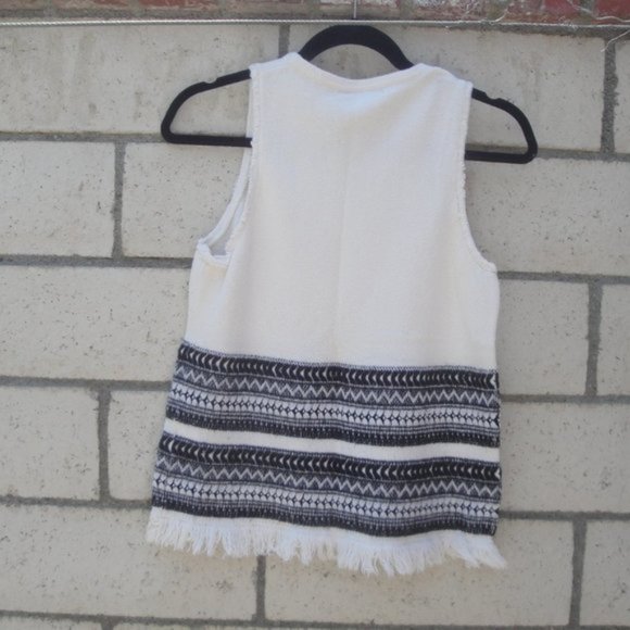 Madewell Top Women's Size Med Cream-Black Fringed Sleeveless Preppy - Picture 3 of 4